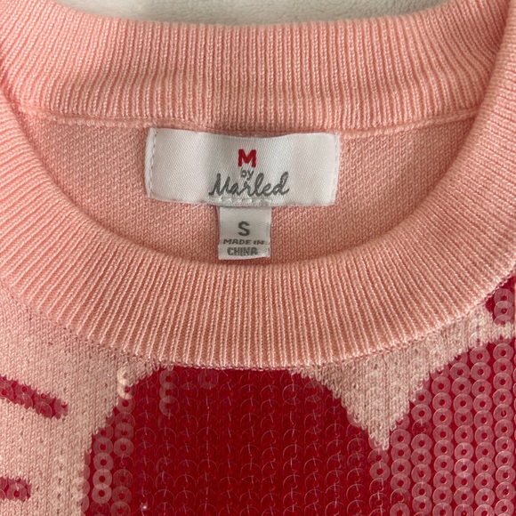 M by Marled Pink & Red Knit Heart Sequin Sweater (Size S) ✨ - Picture 3 of 11